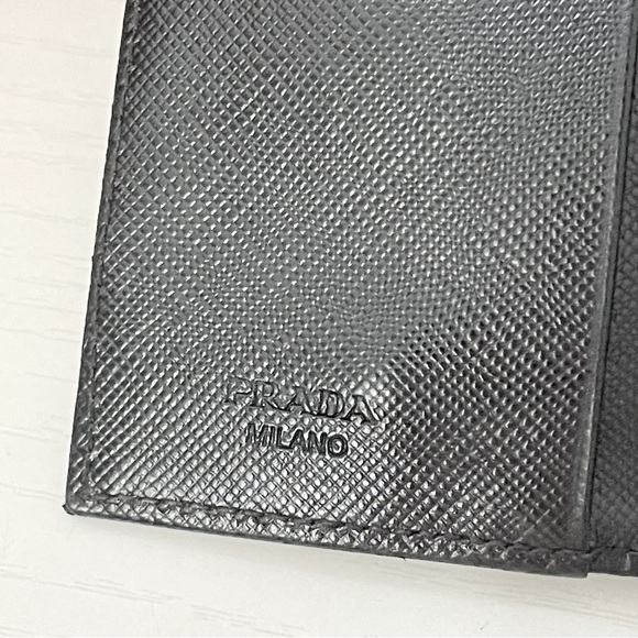 Prada black Tessuto nylon triangle logo saffiano leather key case - Picture 8 of 11